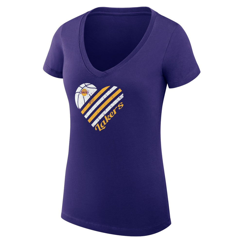 Los Angeles Lakers G-III 4Her by Carl Banks Women's Super-Slim Fit Lightweight Heart V-Neck T-Shirt Purple