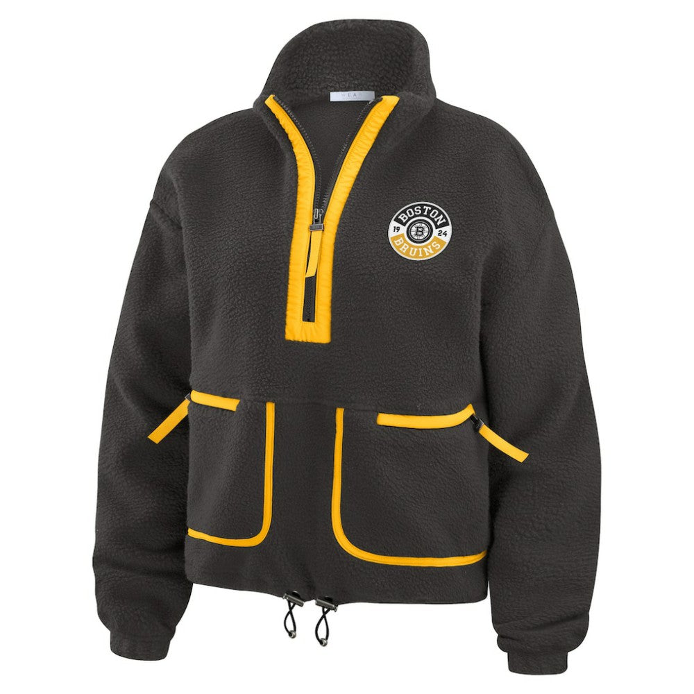 Boston Bruins WEAR by Erin Andrews Women's Polar Fleece Half-Zip Jacket - Black | US 201429682