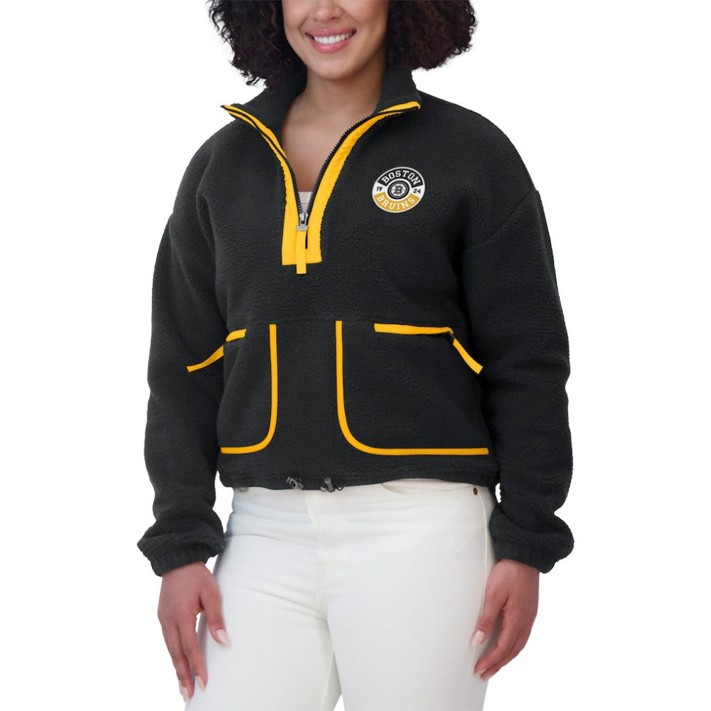 Boston Bruins WEAR by Erin Andrews Women's Polar Fleece Half-Zip Jacket - Black | US 201429682