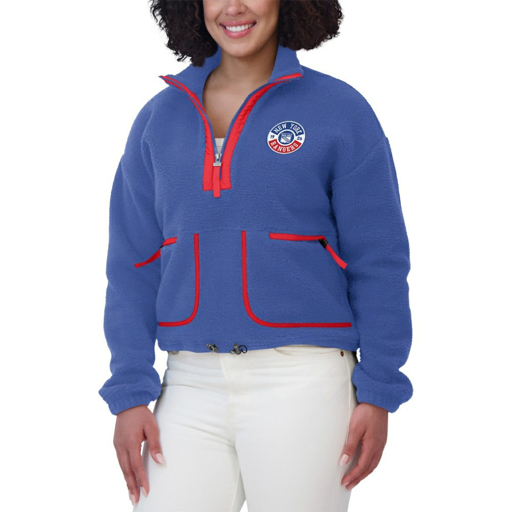 New York Rangers WEAR by Erin Andrews Women's Polar Fleece Half-Zip Jacket - Blue | US 201429687