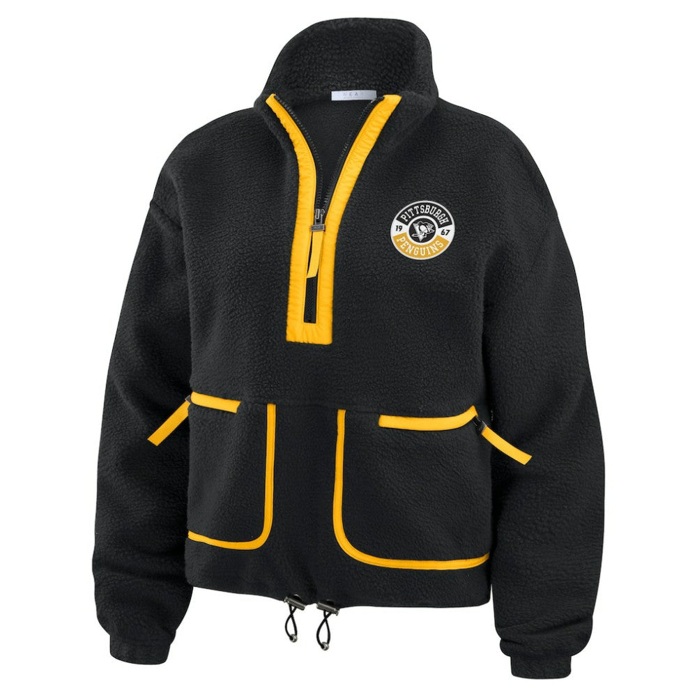 Pittsburgh Penguins WEAR by Erin Andrews Women's Polar Fleece Half-Zip Jacket - Black | US 201429688