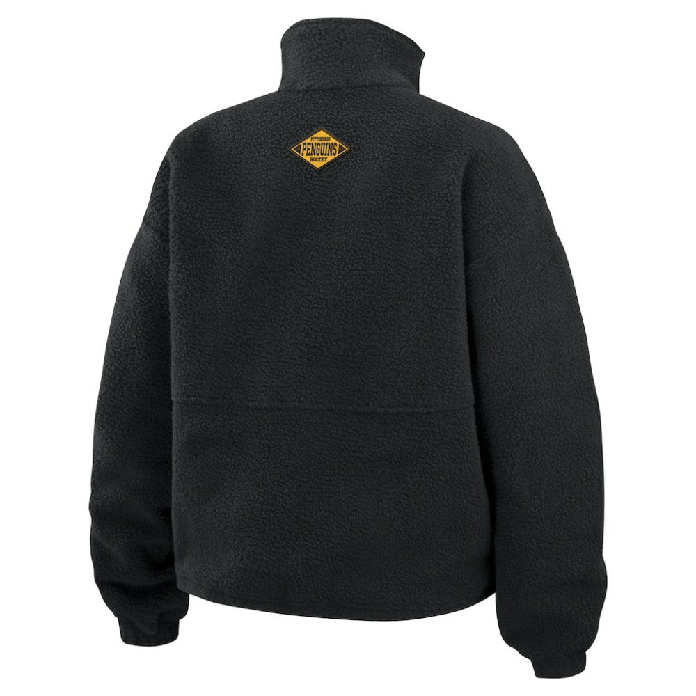 Pittsburgh Penguins WEAR by Erin Andrews Women's Polar Fleece Half-Zip Jacket - Black | US 201429688