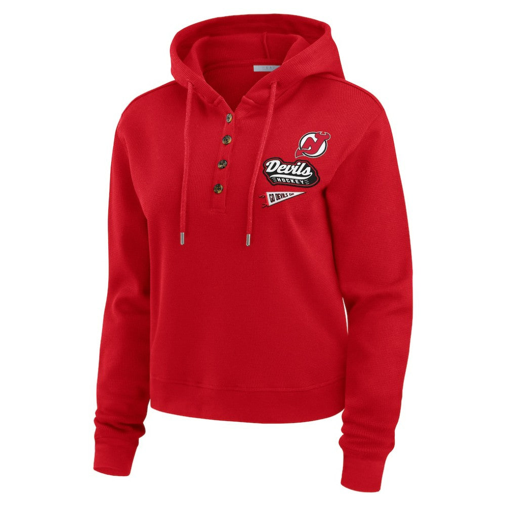 New Jersey Devils WEAR by Erin Andrews Women's Waffle-Knit Pullover Hoodie - Red | US 201429696