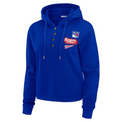 New York Rangers WEAR by Erin Andrews Women's Waffle-Knit Pullover Hoodie - Blue | US 201429708