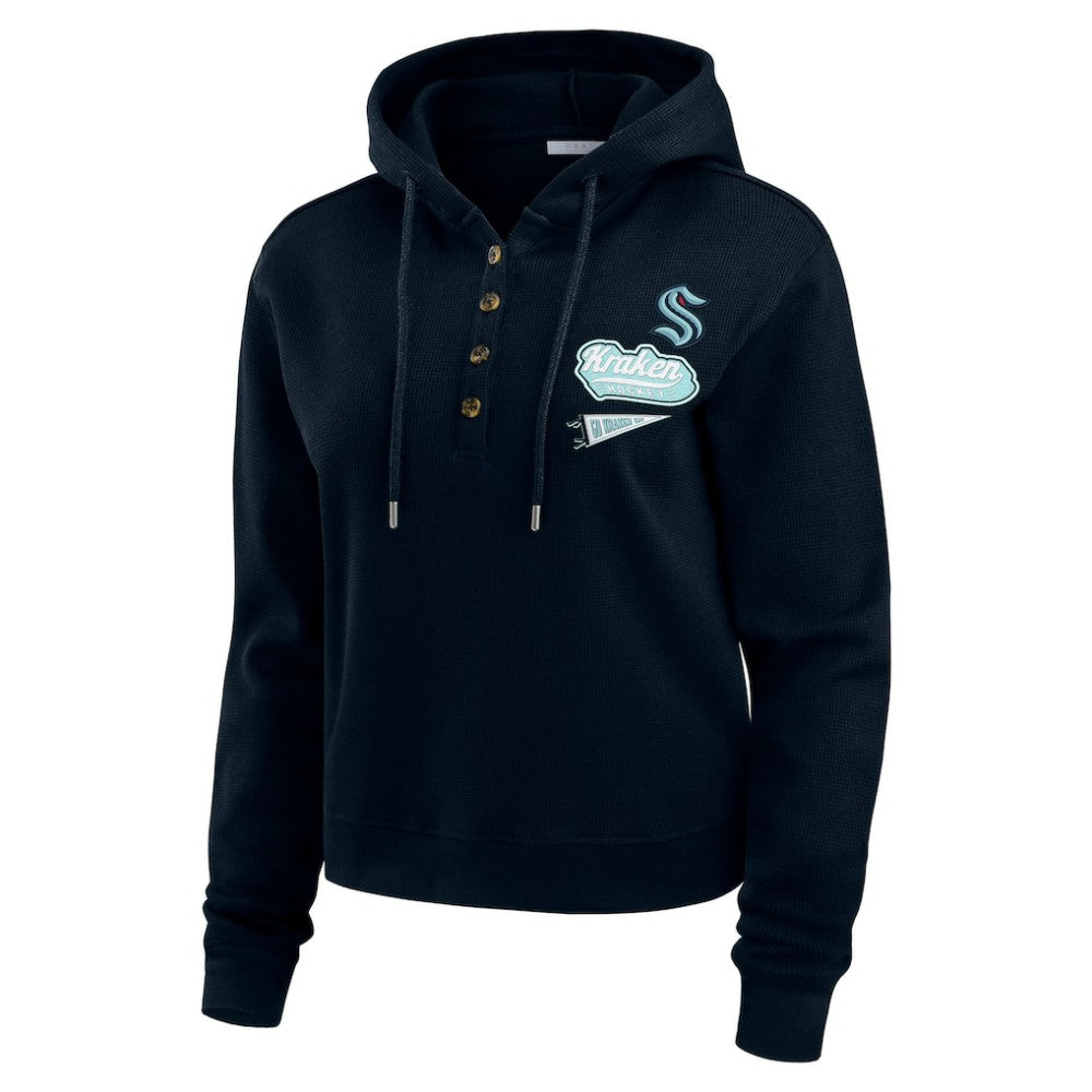 Seattle Kraken WEAR by Erin Andrews Women's Waffle-Knit Pullover Hoodie - Deep Sea Blue | US 201429709