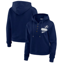Tampa Bay Lightning WEAR by Erin Andrews Women's Waffle-Knit Pullover Hoodie - Blue | US 201429711