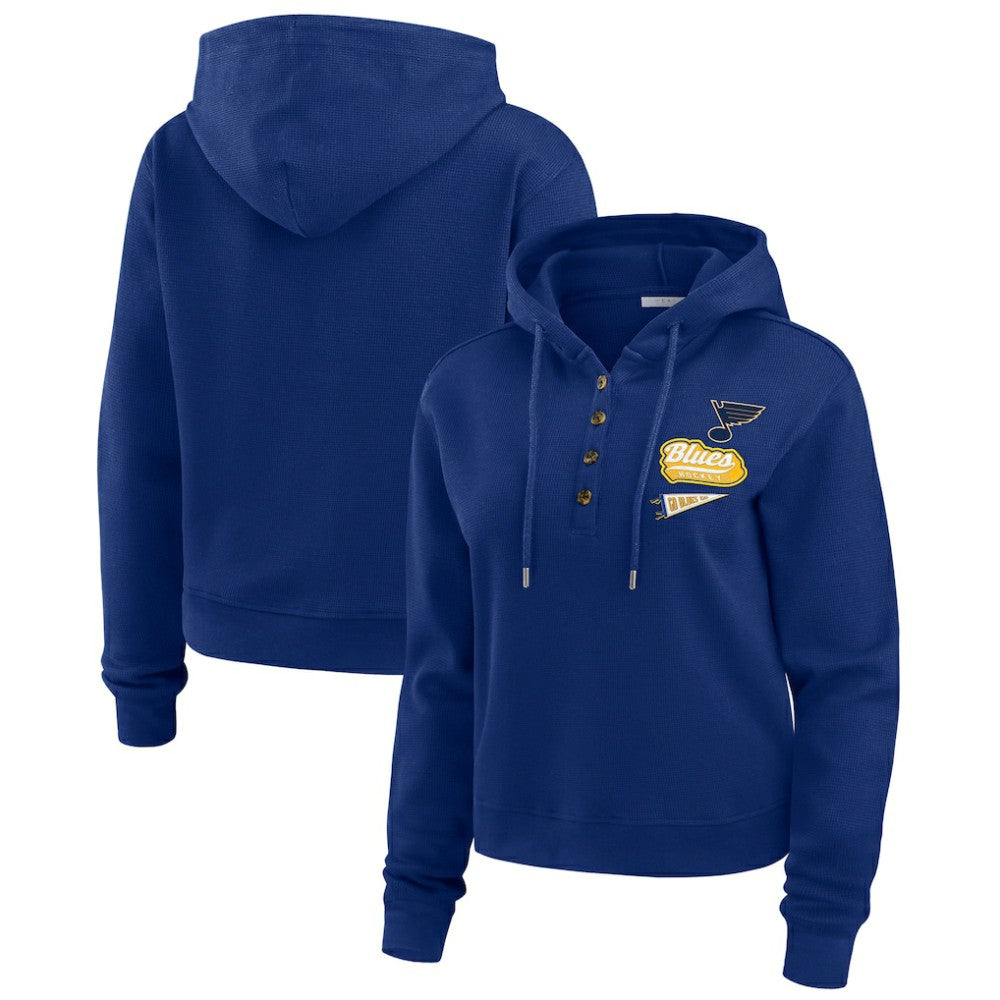 St. Louis Blues WEAR by Erin Andrews Women's Waffle-Knit Pullover Hoodie - Blue | US 201429712