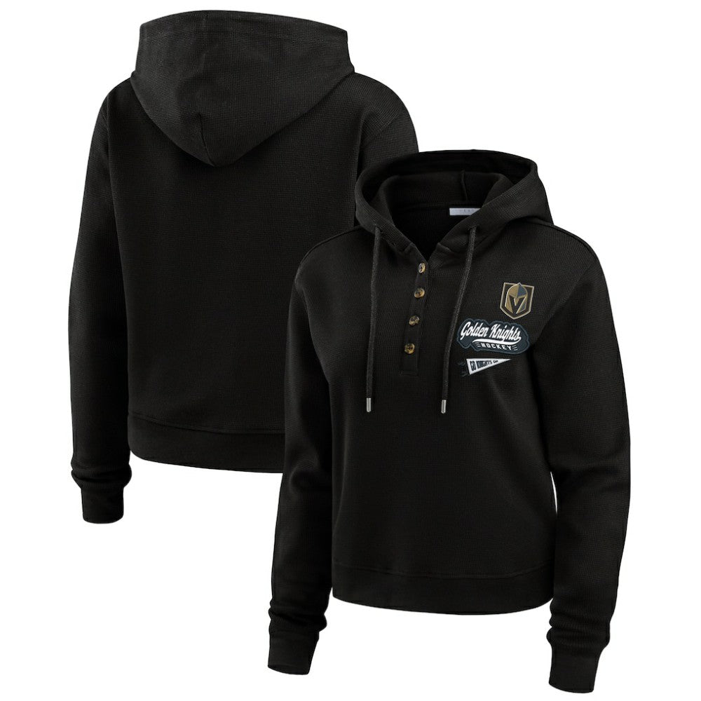 Vegas Golden Knights WEAR by Erin Andrews Women's Waffle-Knit Pullover Hoodie - Black | US 201429714