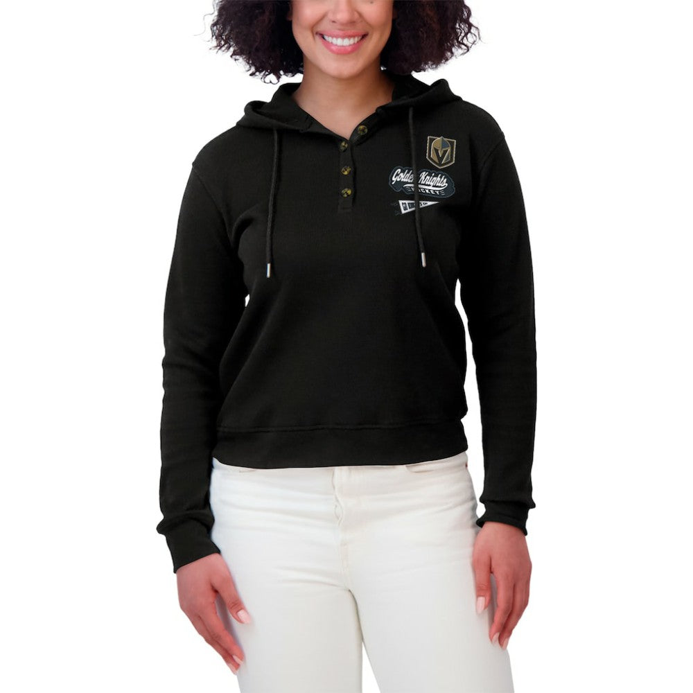 Vegas Golden Knights WEAR by Erin Andrews Women's Waffle-Knit Pullover Hoodie - Black | US 201429714