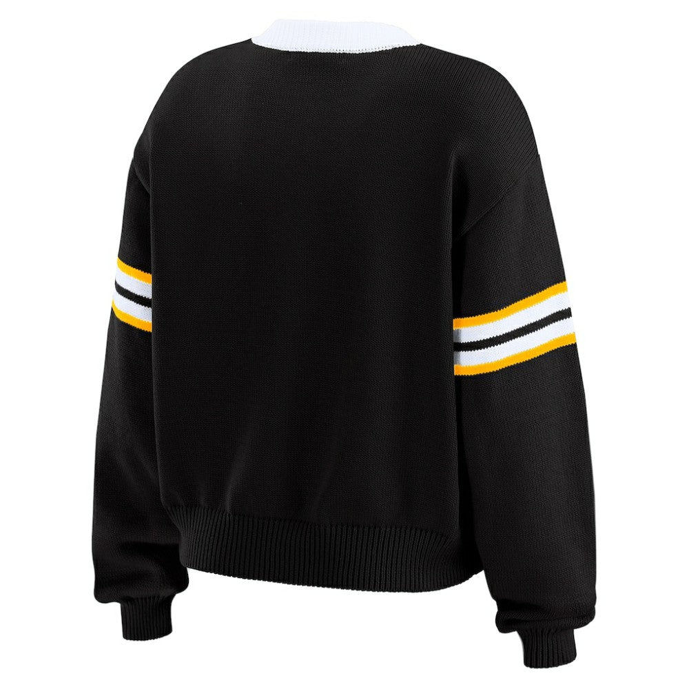 Pittsburgh Penguins WEAR by Erin Andrews Women's Cropped Lace-Up Sweater - Black | US 201429721