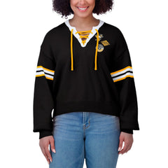 Pittsburgh Penguins WEAR by Erin Andrews Women's Cropped Lace-Up Sweater - Black | US 201429721