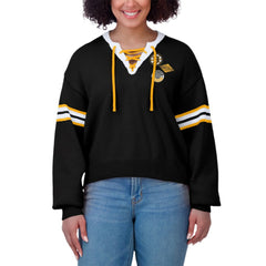 Boston Bruins WEAR by Erin Andrews Women's Cropped Lace-Up Sweater - Black | US 201429723