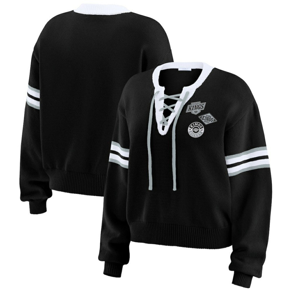 Los Angeles Kings WEAR by Erin Andrews Women's Cropped Lace-Up Sweater - Black | US 201429724