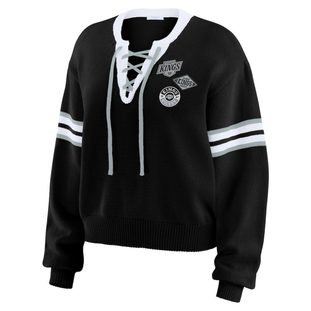 Los Angeles Kings WEAR by Erin Andrews Women's Cropped Lace-Up Sweater - Black | US 201429724