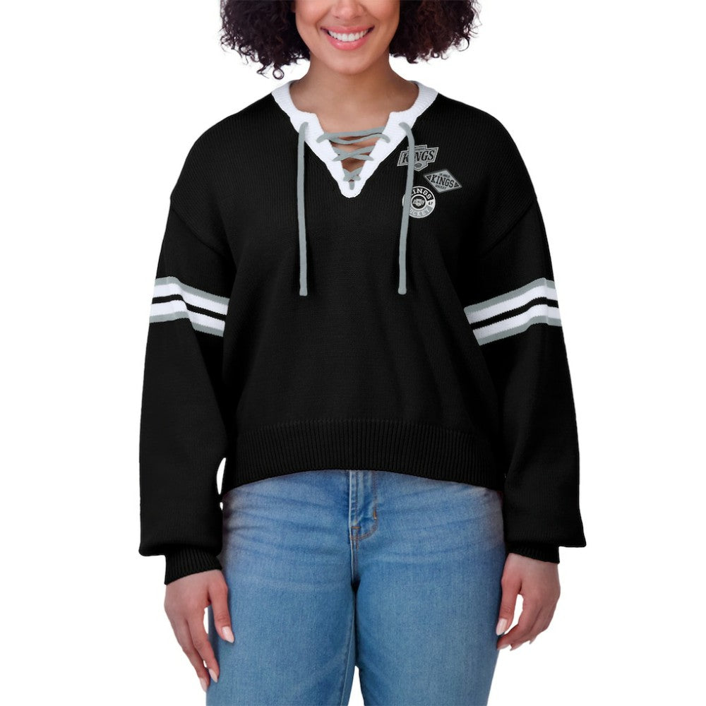 Los Angeles Kings WEAR by Erin Andrews Women's Cropped Lace-Up Sweater - Black | US 201429724