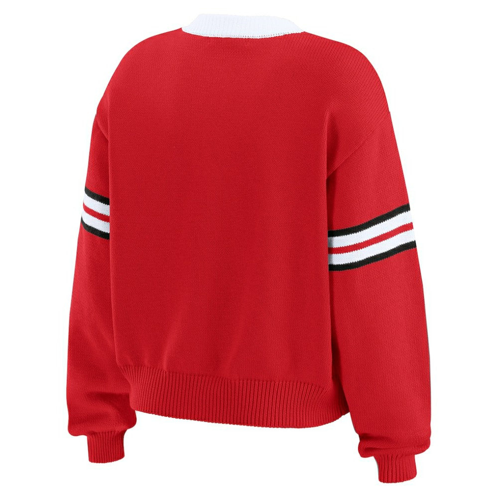 Detroit Red Wings WEAR by Erin Andrews Women's Cropped Lace-Up Sweater - Red | US 201429725