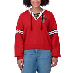 Detroit Red Wings WEAR by Erin Andrews Women's Cropped Lace-Up Sweater - Red | US 201429725
