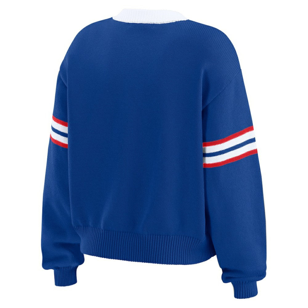 New York Rangers WEAR by Erin Andrews Women's Cropped Lace-Up Sweater - Blue | US 201429726