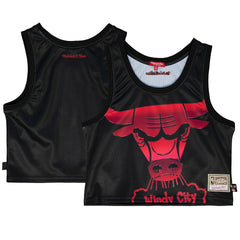 Chicago Bulls Women's Hardwood Classics Big Face 4.0 Cropped Tank Top Black - Mitchell & Ness