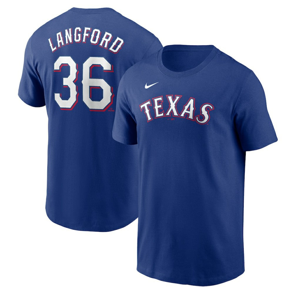 Wyatt Langford Texas Rangers Nike Fuse Name & Number T-Shirt - Royal T-shirts