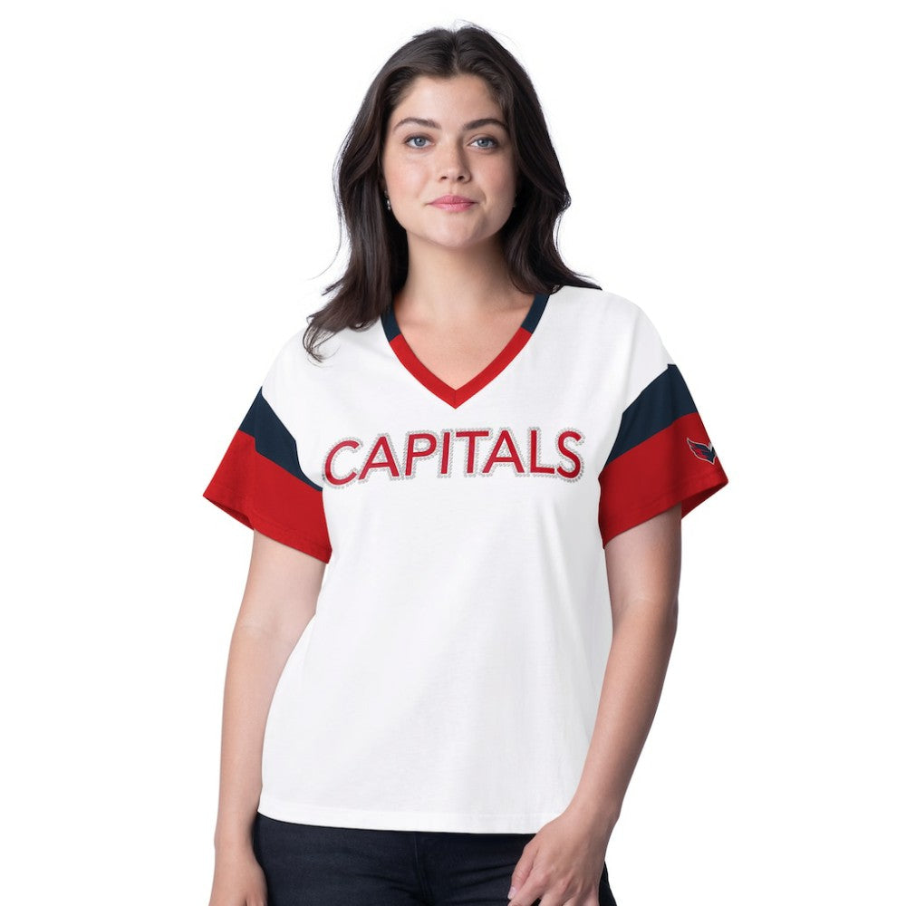 Washington Capitals G-III 4Her by Carl Banks Women's Rink Oversized Rhinestone V-Neck T-Shirt - White | US 201432651