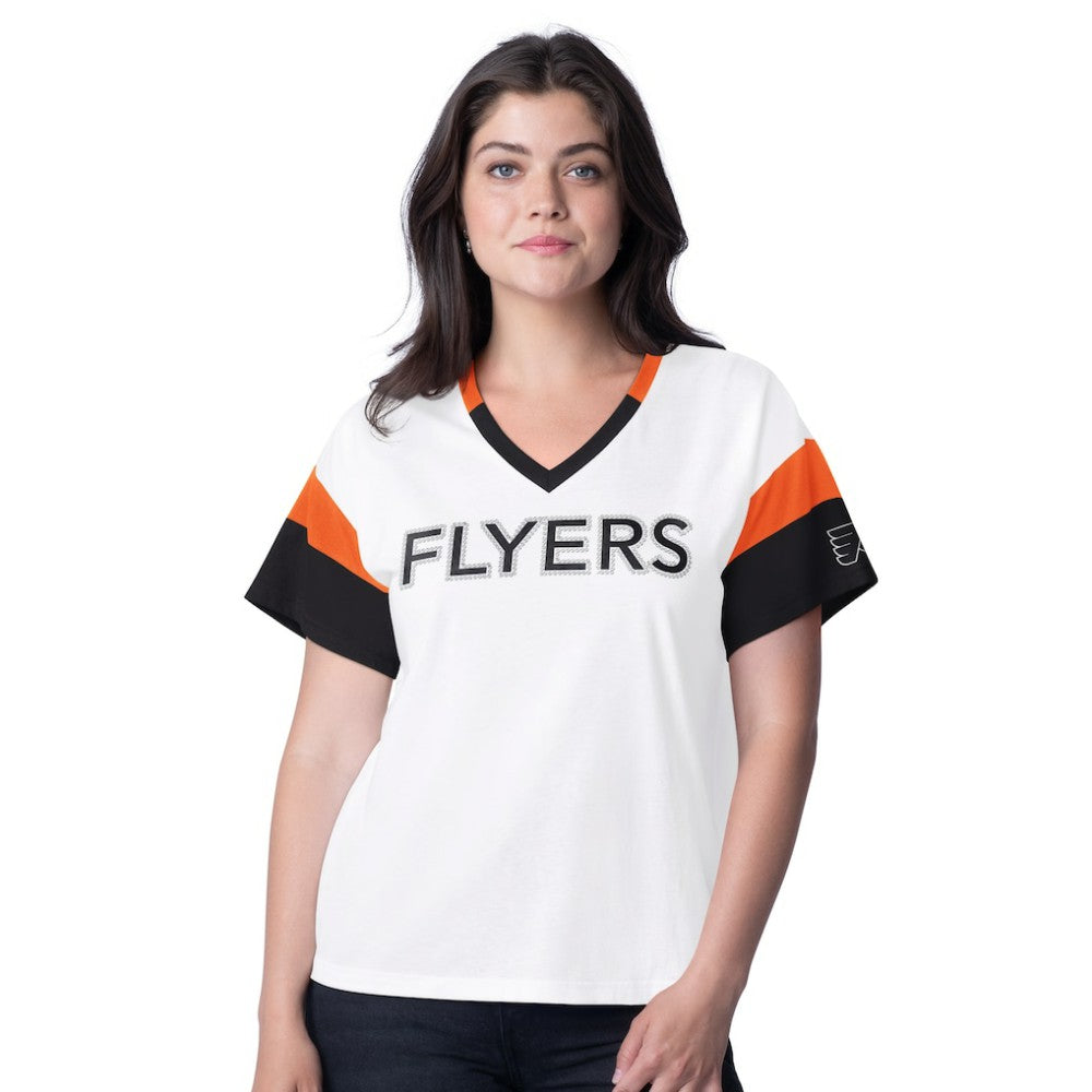 Philadelphia Flyers G-III 4Her by Carl Banks Women's Rink Oversized Rhinestone V-Neck T-Shirt - White | US 201432652