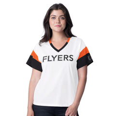 Philadelphia Flyers G-III 4Her by Carl Banks Women's Rink Oversized Rhinestone V-Neck T-Shirt - White | US 201432652