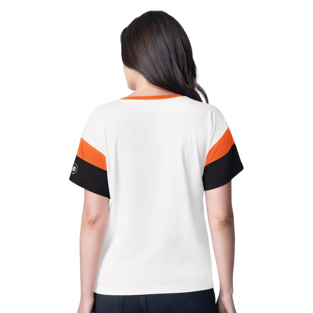 Philadelphia Flyers G-III 4Her by Carl Banks Women's Rink Oversized Rhinestone V-Neck T-Shirt - White | US 201432652