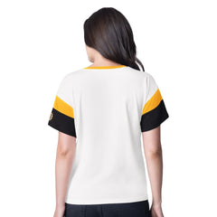 Boston Bruins G-III 4Her by Carl Banks Women's Rink Oversized Rhinestone V-Neck T-Shirt - White | US 201432654
