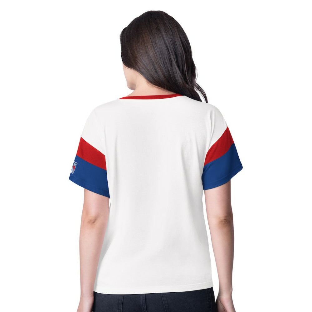 New York Rangers G-III 4Her by Carl Banks Women's Rink Oversized Rhinestone V-Neck T-Shirt - White | US 201432660
