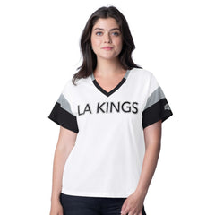 Los Angeles Kings G-III 4Her by Carl Banks Women's Rink Oversized Rhinestone V-Neck T-Shirt - White | US 201432661