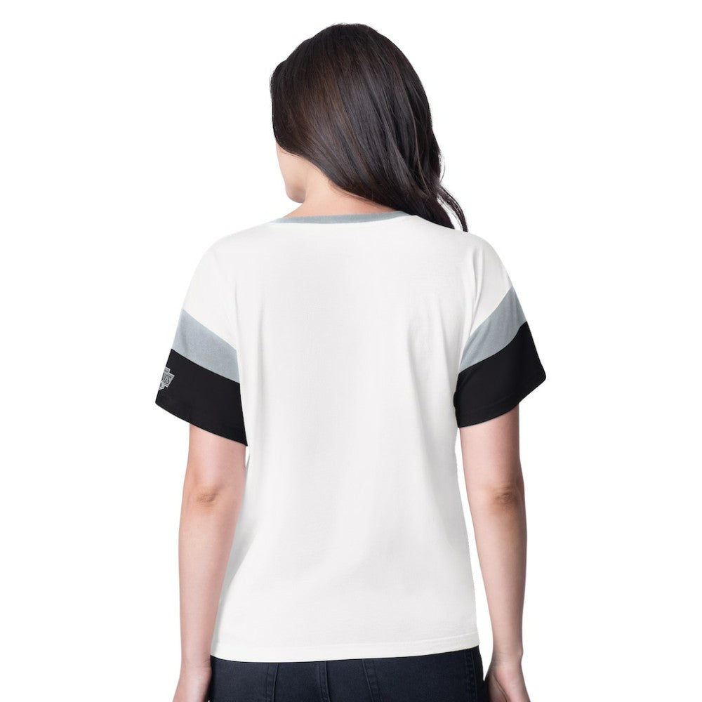 Los Angeles Kings G-III 4Her by Carl Banks Women's Rink Oversized Rhinestone V-Neck T-Shirt - White | US 201432661