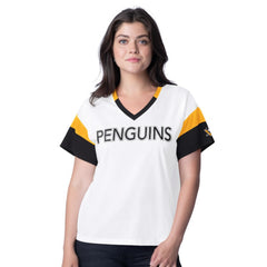 Pittsburgh Penguins G-III 4Her by Carl Banks Women's Rink Oversized Rhinestone V-Neck T-Shirt - White | US 201432665