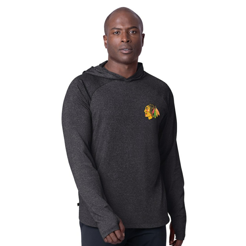 Chicago Blackhawks MSX by Michael Strahan Fast Track Raglan Long Sleeve Hoodie T-Shirt - Black | US 201432760