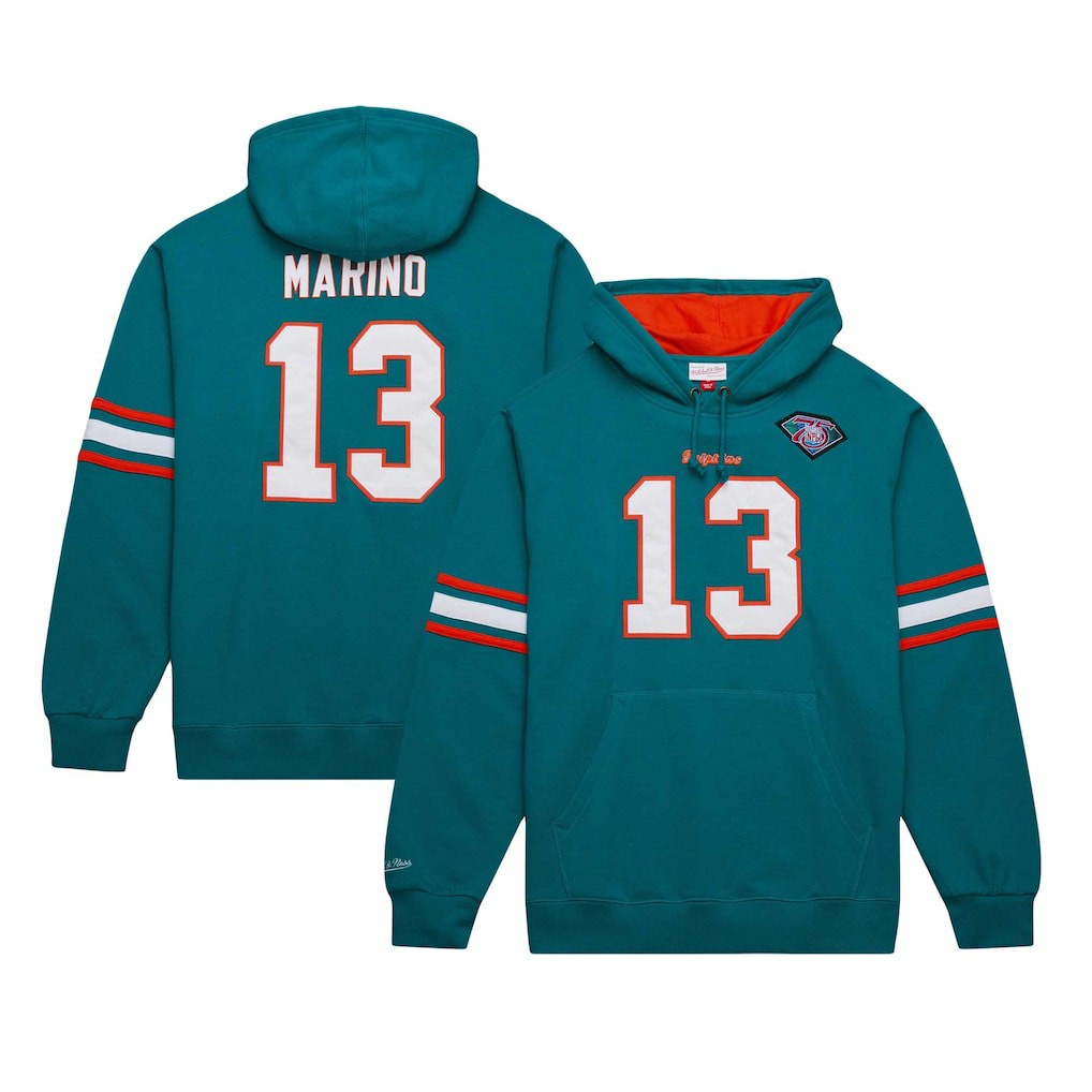 Dan Marino Miami Dolphins Retired Player Name & Number Pullover Hoodie - Aqua Hoodies