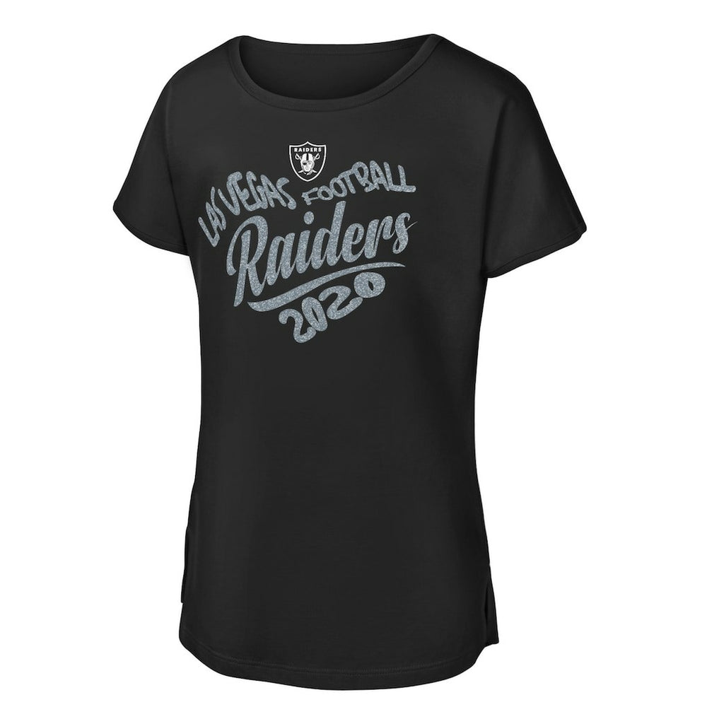 Las Vegas Raiders Girls Youth Script Heart Dolman T-Shirt - Black T-shirts