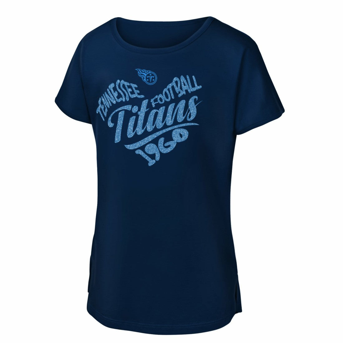 Tennessee Titans Girls Youth Script Heart Dolman T-Shirt - Navy T-shirts
