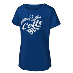 Indianapolis Colts Girls Youth Script Heart Dolman T-Shirt - Royal T-shirts