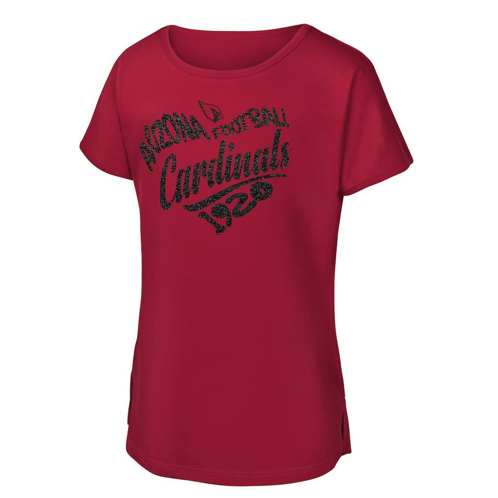 Arizona Cardinals Girls Youth Script Heart Dolman T-Shirt - Cardinal T-shirts