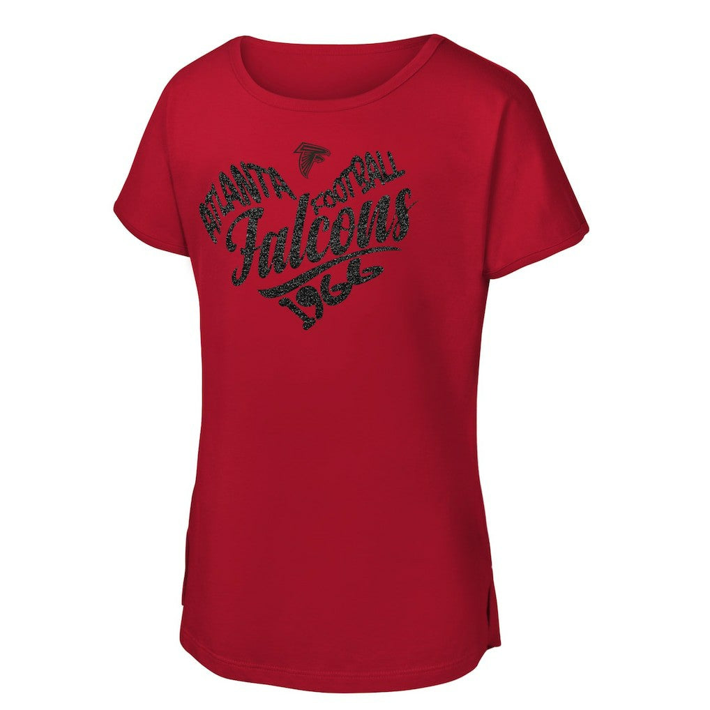 Atlanta Falcons Girls Youth Script Heart Dolman T-Shirt - Red T-shirts