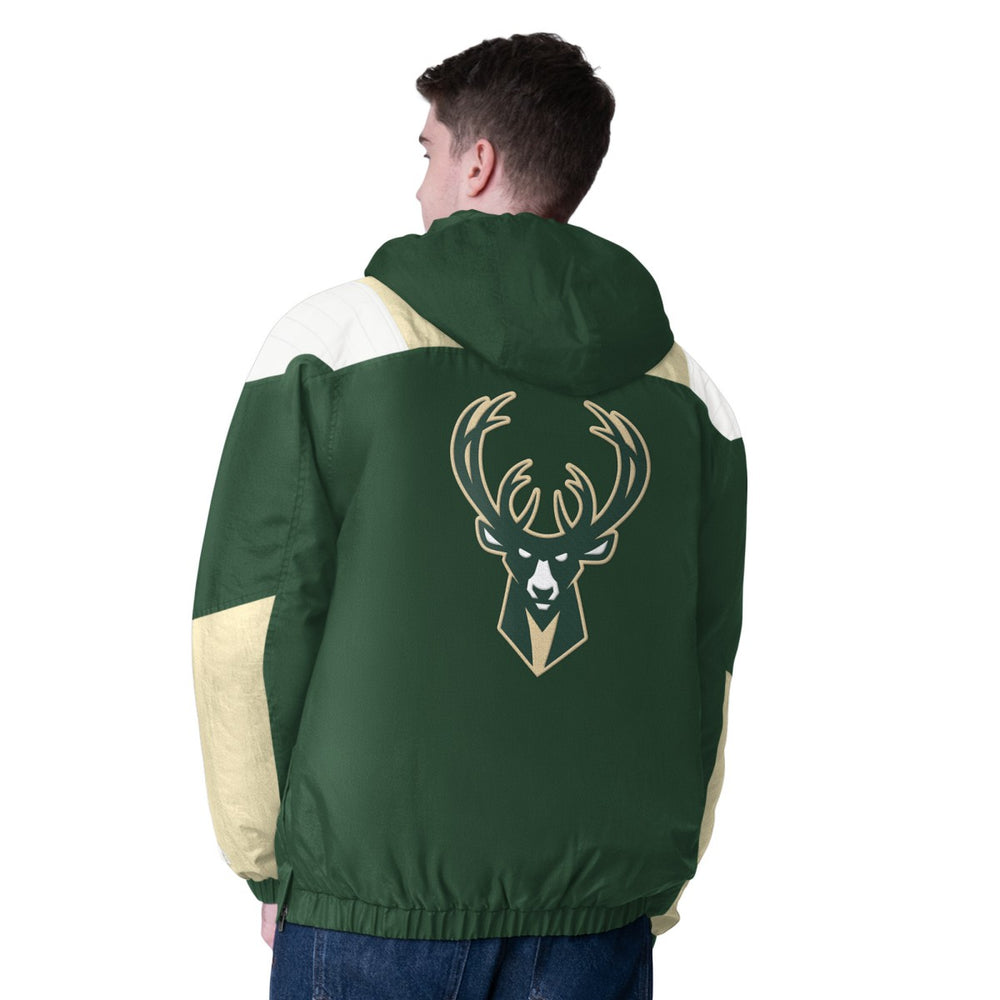 Milwaukee Bucks Starter Charger Half-Zip Pullover Jacket- Hunter Green/Cream outlet