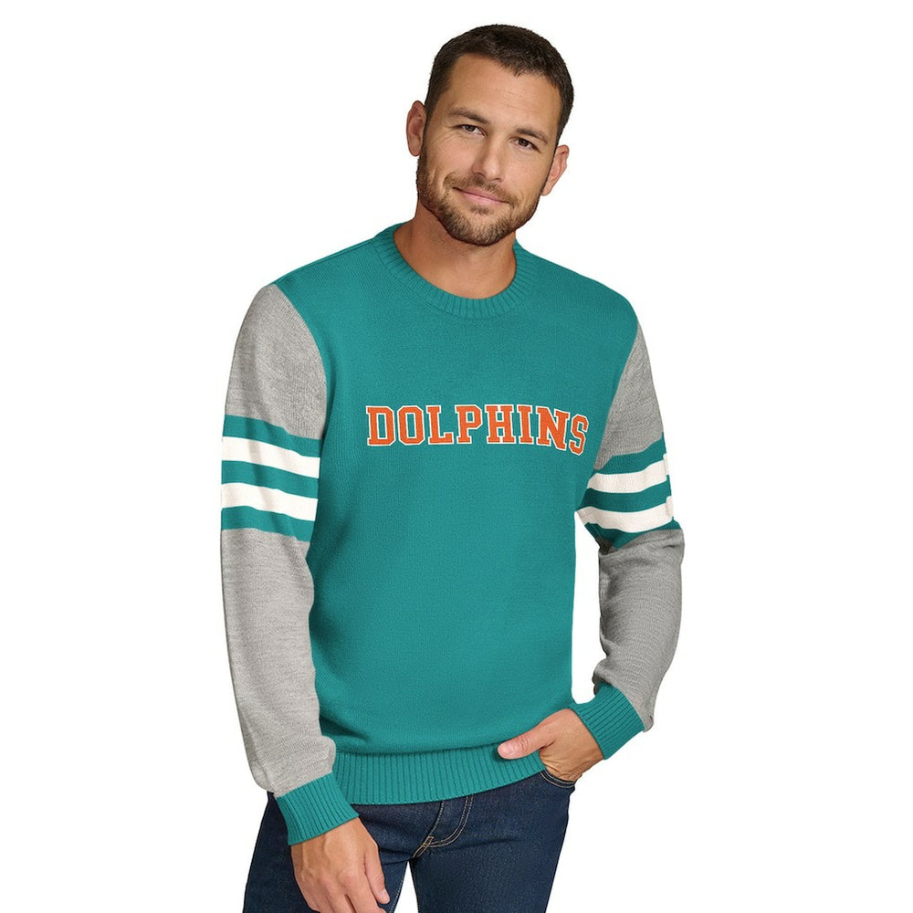Miami Dolphins Tommy Hilfiger Acrylic Crewneck Pullover Sweater - Aqua/Heather Gray Pullover
