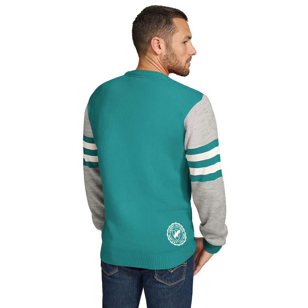 Miami Dolphins Tommy Hilfiger Acrylic Crewneck Pullover Sweater - Aqua/Heather Gray Pullover