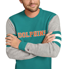 Miami Dolphins Tommy Hilfiger Acrylic Crewneck Pullover Sweater - Aqua/Heather Gray Pullover