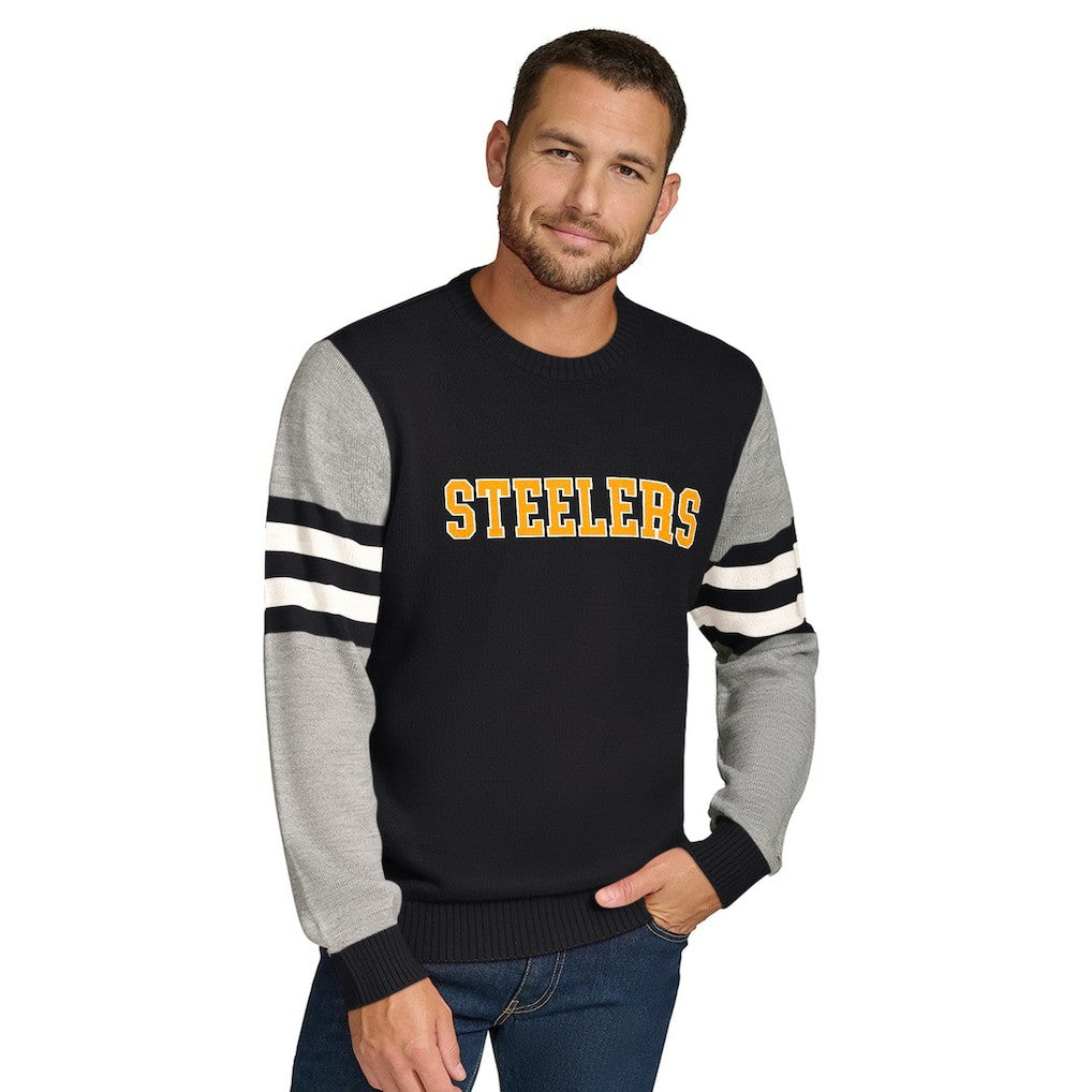 Pittsburgh Steelers Tommy Hilfiger Acrylic Crewneck Pullover Sweater - Black/Heather Gray Pullover