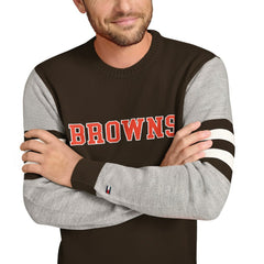 Cleveland Browns Tommy Hilfiger Acrylic Crewneck Pullover Sweater - Brown/Heather Gray Pullover