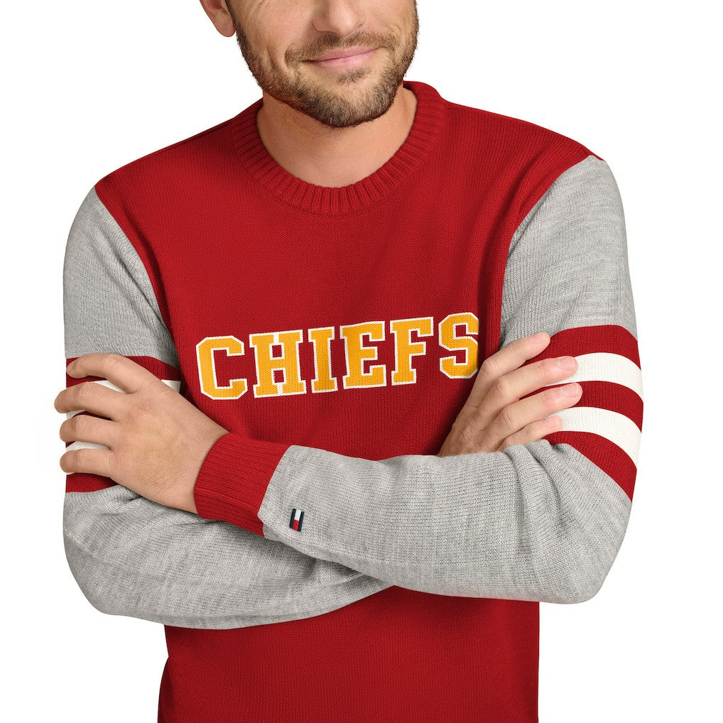 Kansas City Chiefs Tommy Hilfiger Acrylic Crewneck Pullover Sweater - Red/Heather Gray Pullover
