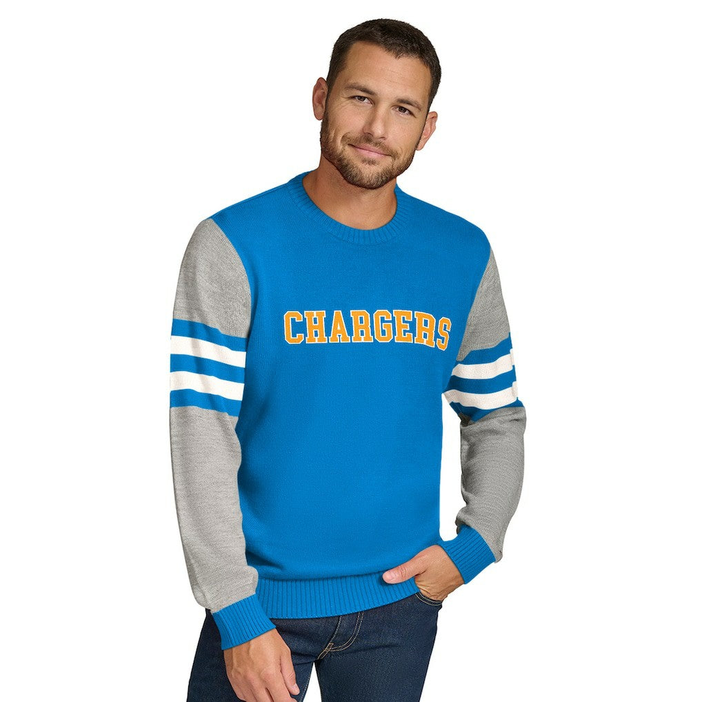 Los Angeles Chargers Tommy Hilfiger Acrylic Crewneck Pullover Sweater - Powder Blue/Heather Gray Pullover