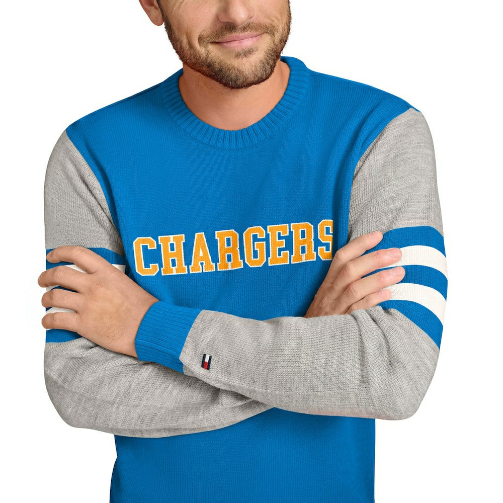 Los Angeles Chargers Tommy Hilfiger Acrylic Crewneck Pullover Sweater - Powder Blue/Heather Gray Pullover