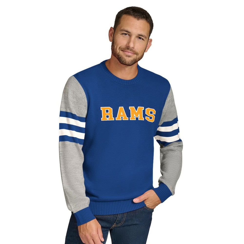 Los Angeles Rams Tommy Hilfiger Acrylic Crewneck Pullover Sweater - Royal/Heather Gray Pullover